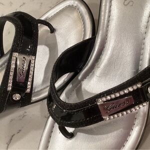 Guess Black and Silver Strappy Sandals